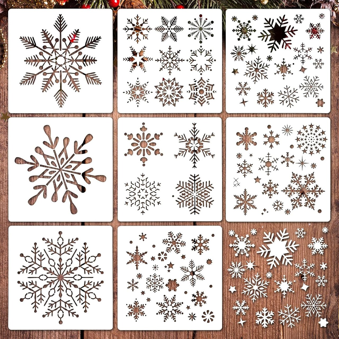 8 Pieces Christmas Snowflake Stencil PET Large Snowflake(Painting)6"L x 6"W